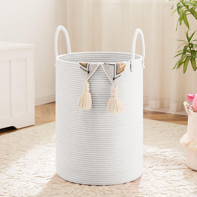 Panier à linge en corde de coton tissé pour l'organisation à la maison, rangement respirant pour les vêtements, les jouets, les couvertures dans la salle de bain, la chambre de bébé, le salon