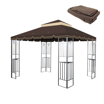 10X10 Ft Patio Gazebo Replacement Cover Canopy - Double Tier, Protected, Water Repellent, Stable, Brown Tiered, , Enclosing,