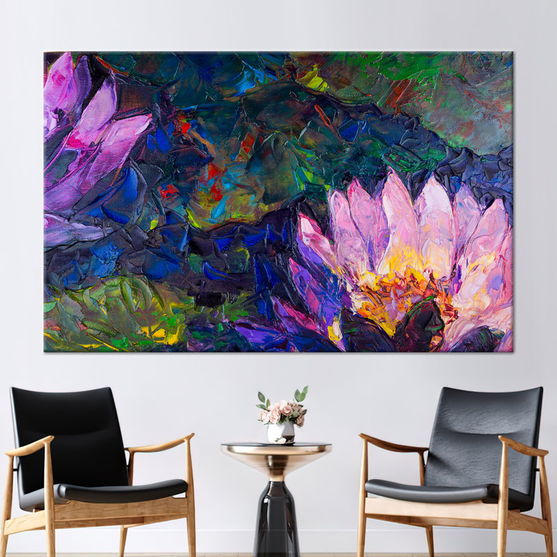 Abstract Lotus Flower Art Canvas: Modern Nature Wall Art for Contemporary Decor, 80 cm H x 110 cm W, Wrapped Canvas