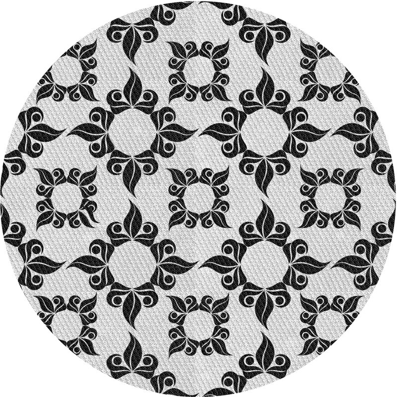 Tapis blanc/noir tissé à la machine, Rond 3 pi