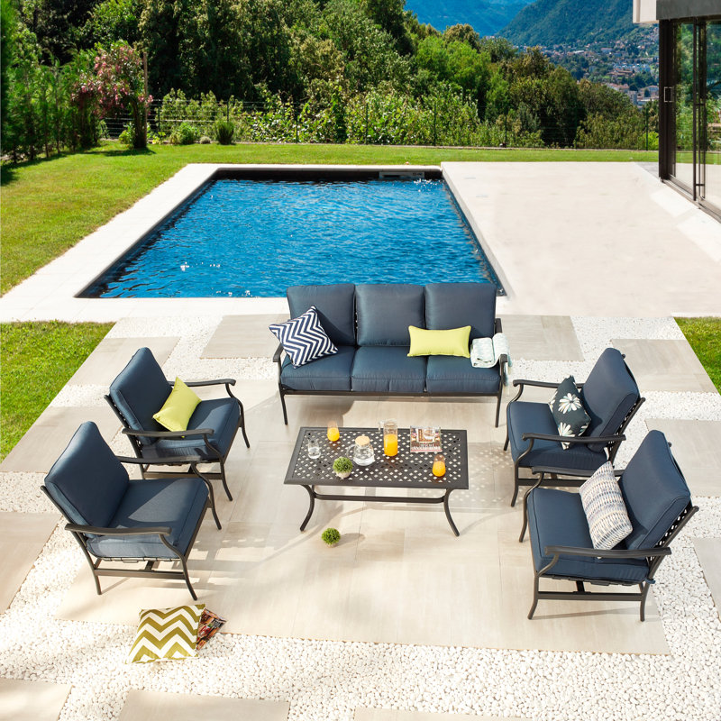 Granados 7 - Person Patio Conversation Set with Cushions, Gray