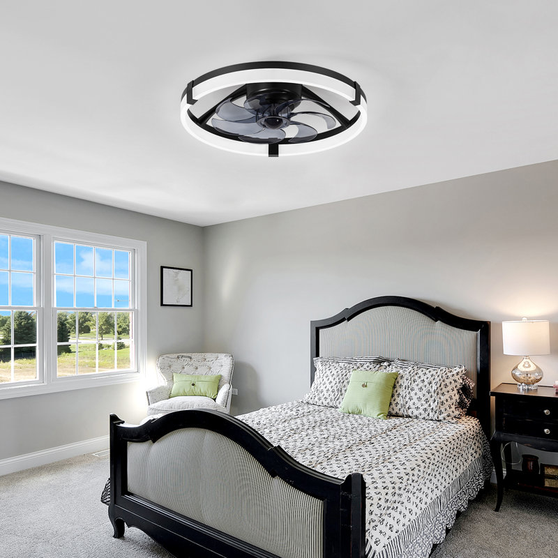 20'' Flush Mount Ceiling Fan with Light and Remote, 7-Blade Low Profile Fan, Dimmable 3CCT LED, Quiet Reversible DC Motor, 6 Speeds, Timer