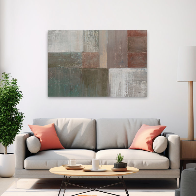 Homespun contemporain abstrait gris vert gris, H 60 po x l 40 po