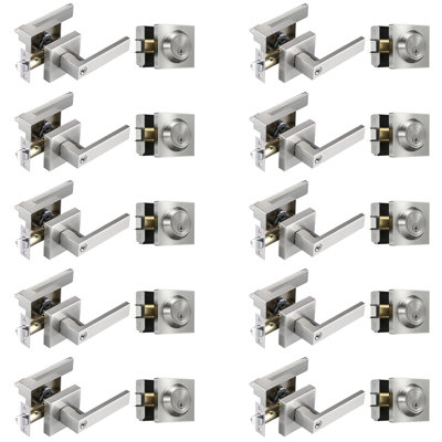 Poignées de porte intérieures, poignées de porte intérieures, poignée de porte en nickel avec levier réversible, serrures de porte à clé identiques pour chambre à coucher, serrures de porte robustes, nickel satiné