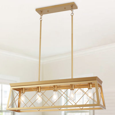 Ayling 5-Light 38" W Vintage Industrial Island Linear Chandelier with Rectangle Light Shade for Kitchen Island Dining Room