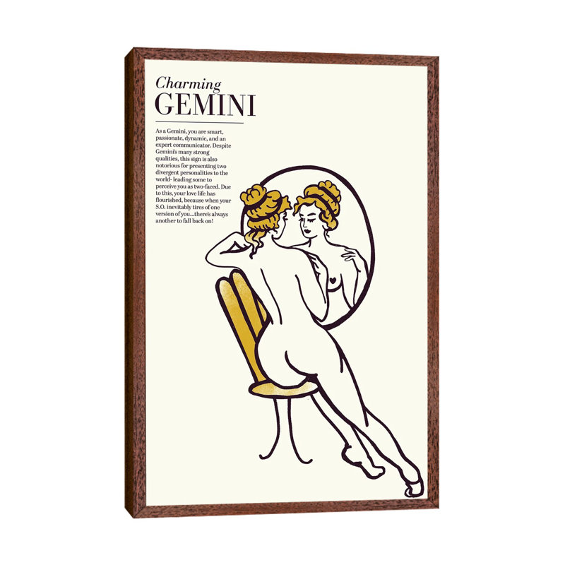 Zodiac Gold Gemini by The Whiskey Ginger - Wrapped Canvas Gallery-Wrapped Canvas Giclée, Wood Framed, 66.04 cm H x 45.72 cm W