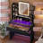 Makeup Vanity with LED Lighted Mirror and RGB Lighting Glass Top for Bedroom-2005525898