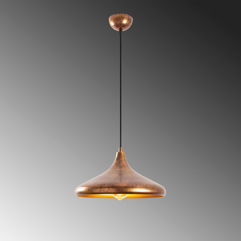 Adjustable Height Single Pendant With Metal Cap, Gold