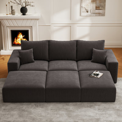 113" W 6-Seater Compression Cloud Boneless Sofa Oversized Sofa Bed Corduroy Sleeper Couch  Modular Sectional Sofa for Living Room