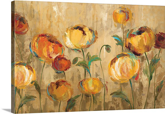 «Joyful Ranunculi» par Aniessa, reproduction d'art, H 32 po x l 48 po x P 1,5 po, Toile