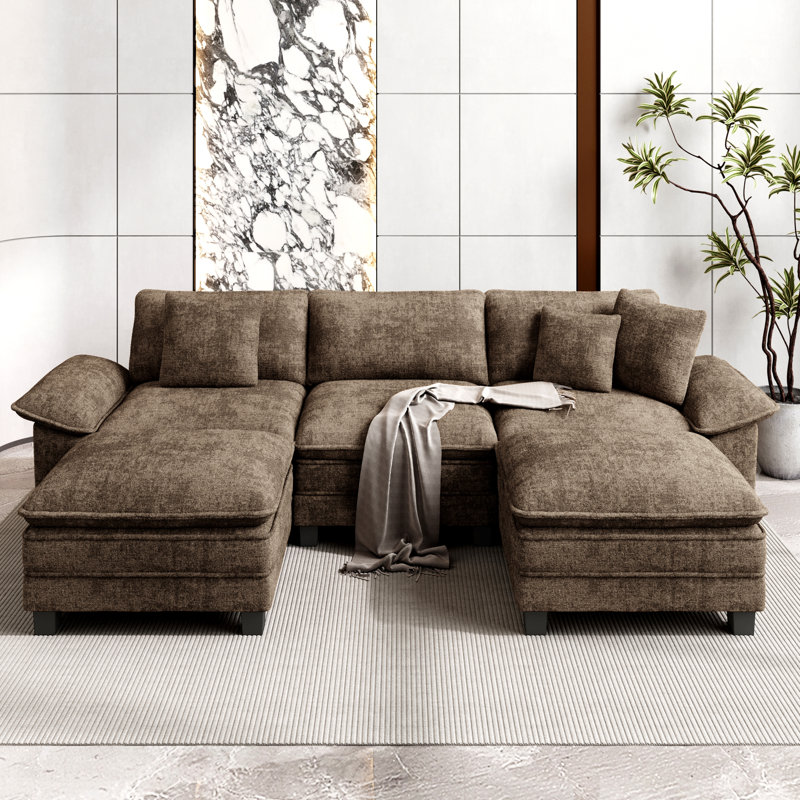 Canapé modulaire de 124 po avec 2 repose-pieds, siège surdimensionné en U profond avec accoudoirs larges amovibles