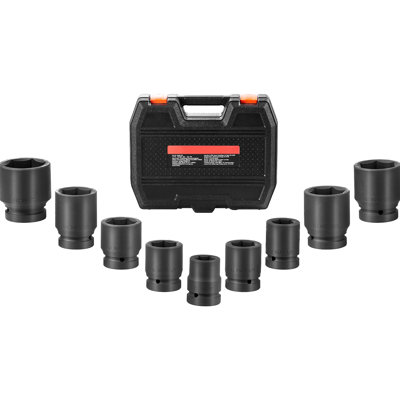1" Drive 6 Nut Impact Socket , 9pcs For Tightening Jobs, Impact-, Storage Case Easy Transport Drive, Secure Grip On Fasteners, Finish, Portable Airtight