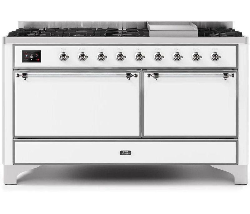 ILVE Majestic II Series 60 inch Dual Fuel Range with 9 Burners, Griddle (Glass Door), Liquid Propane, Copper/Graphite Matte
