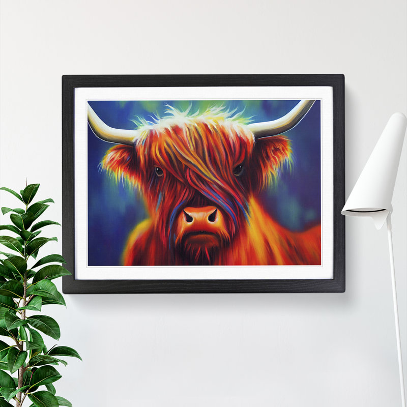 Colourful Highland Cow Vol.2 - Single Picture Frame Painting, Black Framed, 25cm H x 34cm W x 2cm D