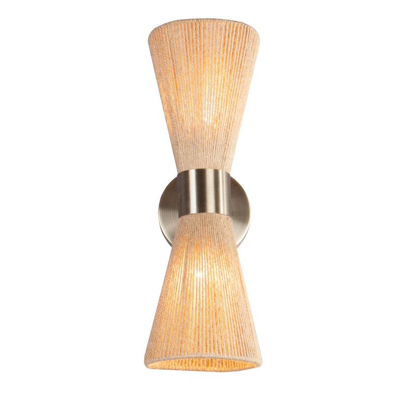 Handwoven Jute Rope 2-Light Flush Mounted Sconce, Rattan-Style Boho Wall Lamp with Antique Brass Finish