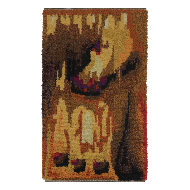 Vintage Swedish Rya Rug, Abstract Dissolving Forms In Earth Tones - Rug & Kilim