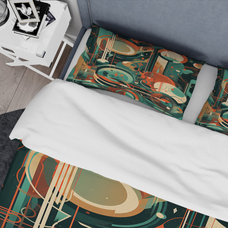 Ensemble de housse de couette en microfibre / polyester vert et orange Mid Century Innovations IV Bedding