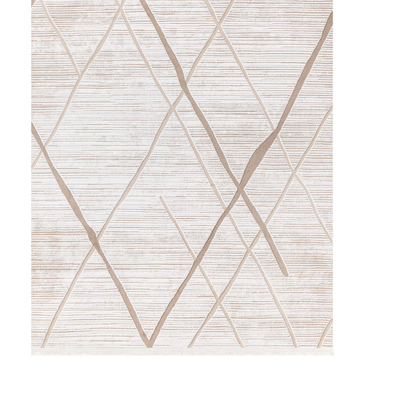 Tapis en acrylique beige à motif rayé fabriqué à la machine Acencion | 45880-bej, Rectangle 2 pi 8 po x 5 pi