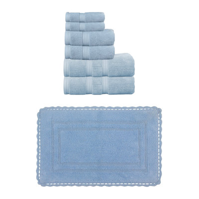 Colson 100% Soft Cotton 2 Pc Bath Towel Set & 1 Pc 21x34" Bath Rug, (Set of 3), Ivory