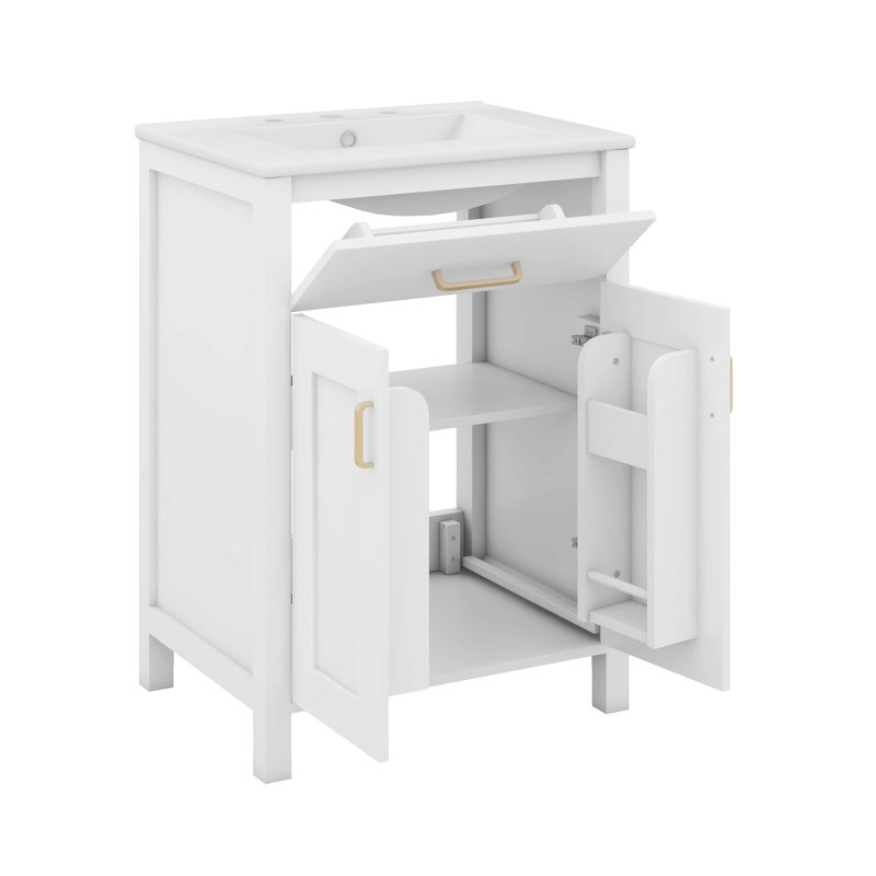Ensemble de meuble-lavabo autoportant 24 po avec lavabo en céramique 24 po avec 2 portes à fermeture en douceur et tiroir