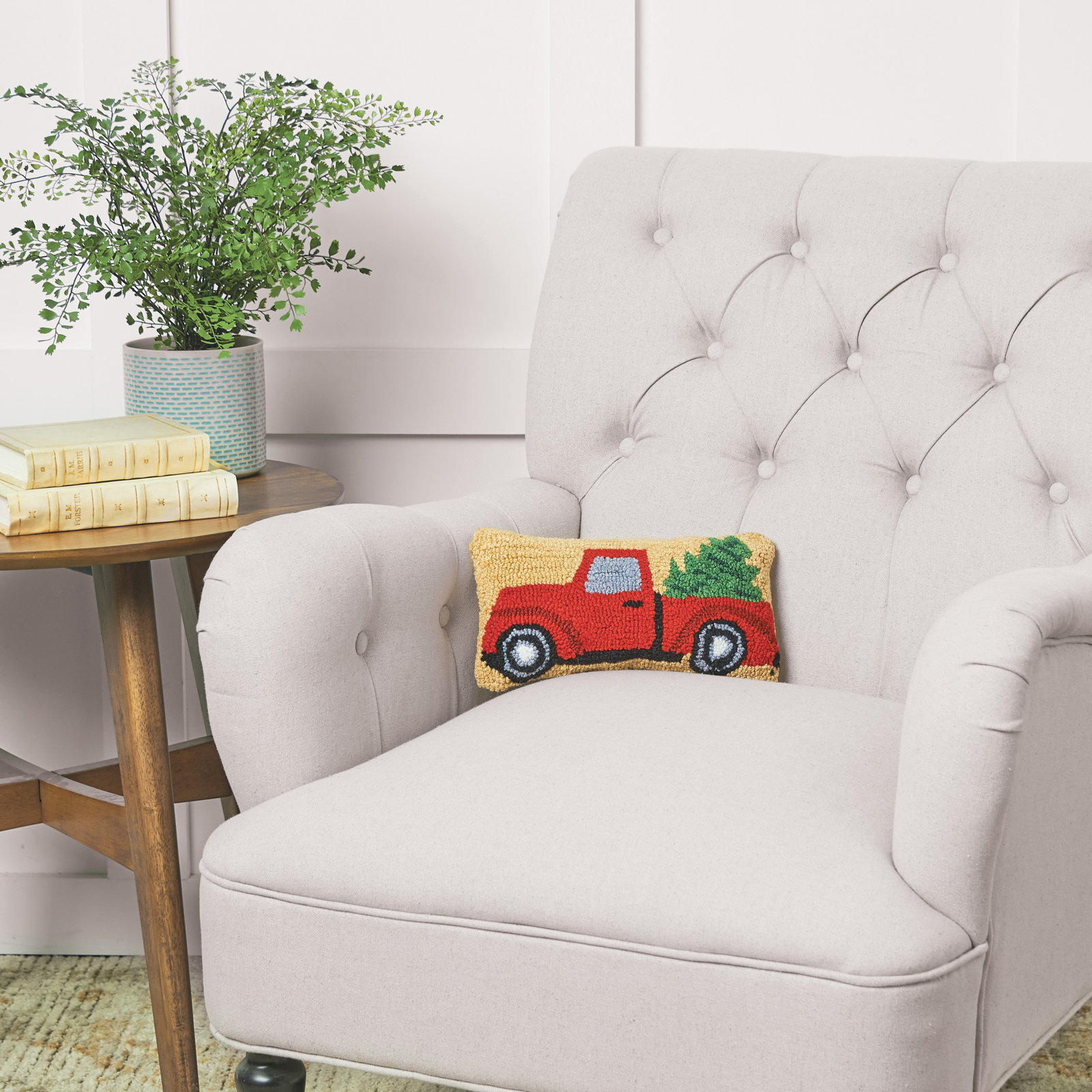  Christmas Truck Hooked Petite Throw Pillow