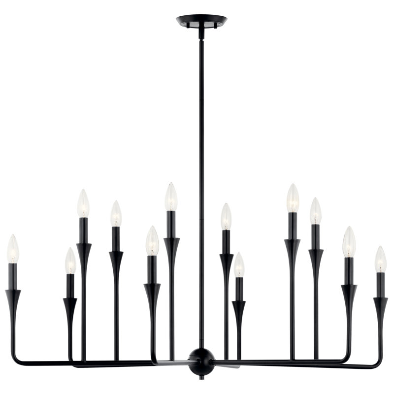 12 - Light Steel Dimmable Classic / Traditional Chandelier, Satin Black