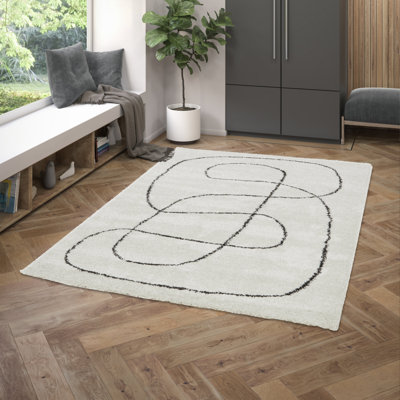 Machine Woven Rug, Abstract, Cream