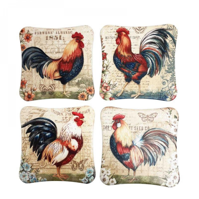Set Of 4 Colourful Roosters Coasters