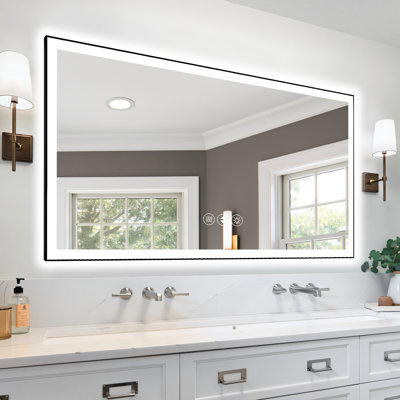 Smart 72X36 Inch Led Bathroom Mirror, Adjustable Brightness 10% - 100%, Three Color Temperature Settings  3000K, 4500K, 6000K , Fog Function, Wall Switch Compatibility, 5Mm Tempered Glass Mirror With