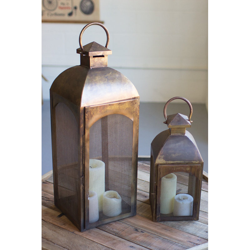  Lanternes en bronze antique H 25 po, porte-bougies en métal, ensemble de 2