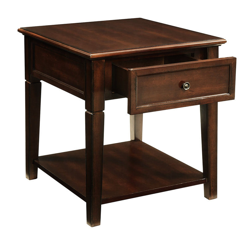 Table de bout moderne avec finition en noyer avec tiroir et tablette inférieure