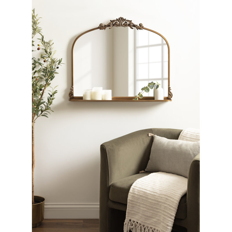 Stride Metal Arch Mirror with Shelves, Gold, 26" x 32.75"