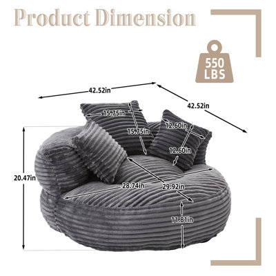 Fauteuil à billes, fauteuil à billes pour adultes, enfants, fauteuil à billes surdimensionné en velours côtelé avec 3 coussins et accoudoirs, fauteuil à billes et canapé paresseux avec rembourrage en mousse pour chambre à coucher
