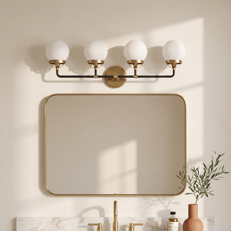 Newport 4-Light Steel Vanity Light, Satin Brass, No 