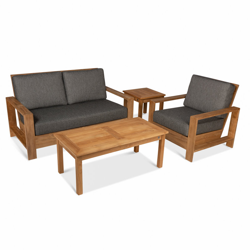 Soho 59" Wide Outdoor Teak Reversible Loveseat with Dusk Cushions
