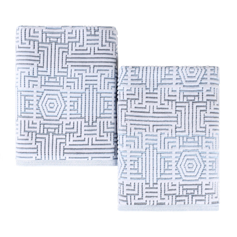 Drap de bain en coton jacquard Indrit, Bleu
