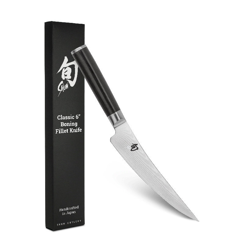 Shun Classic 6" Boning & Fillet Knife, Handcrafted Japanese Curved Boning Knife, VG-MAX Core with Damascus Stainless Steel Cladding, Pakkawood Handle, Meat & Fish Tool for Professional and Home Chefs