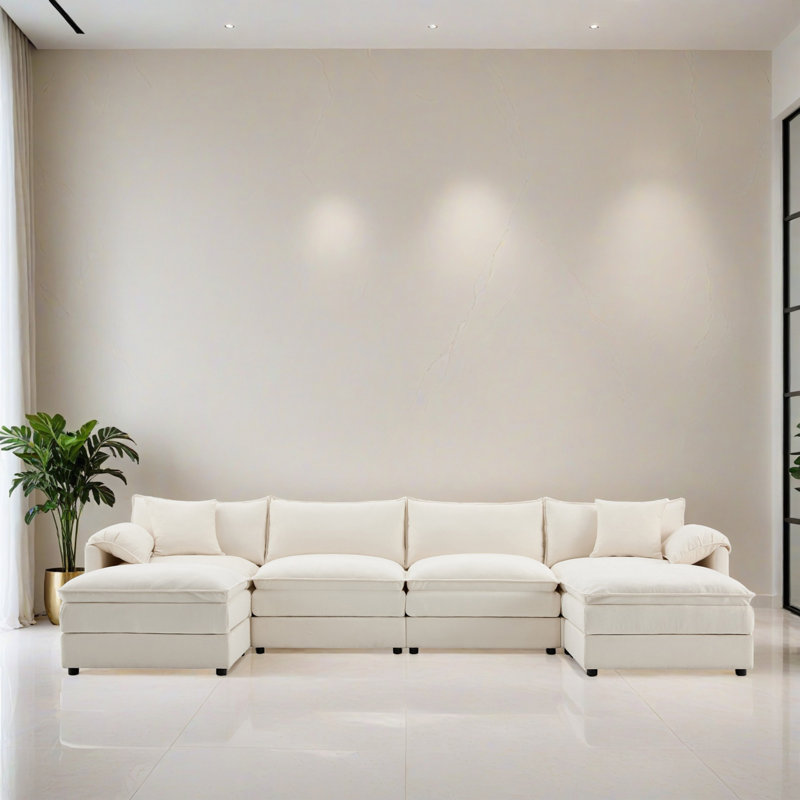 Canapé-lit modulaire 6 pièces pour salon, Chenille crème