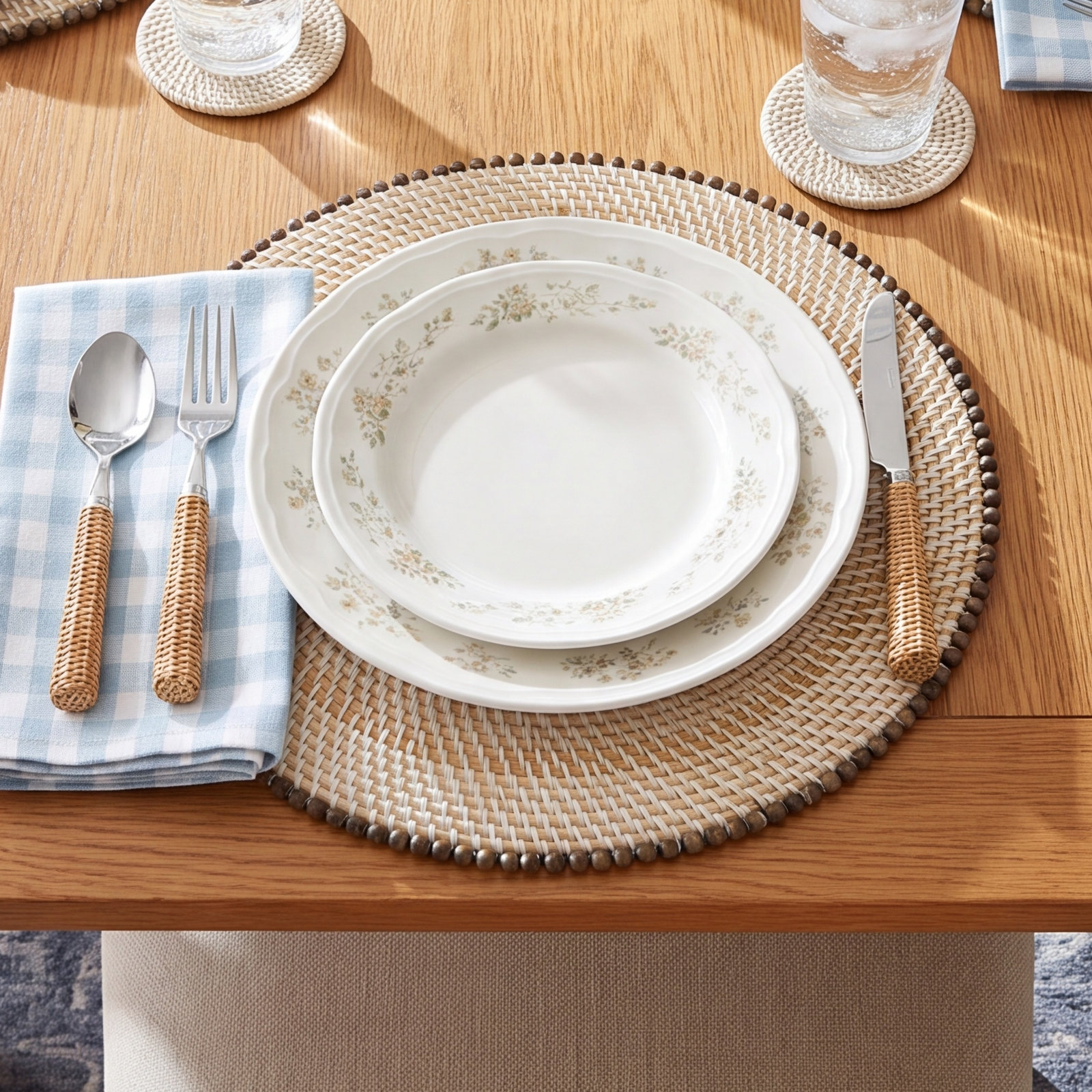 Dempsey Rattan No Pattern Round Placemat, Gray