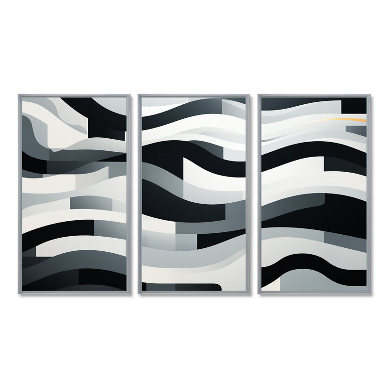 Ensemble de salon stylisé Wanderings - Waves Wall Art, H 28 po x l 36 po x P 1 po, Encadrement argenté
