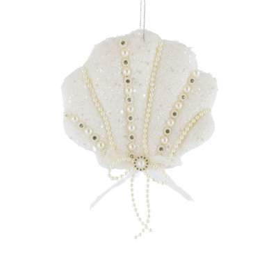 Paquet de 4 ornements en coquille festonnée en tissu coquille blanche