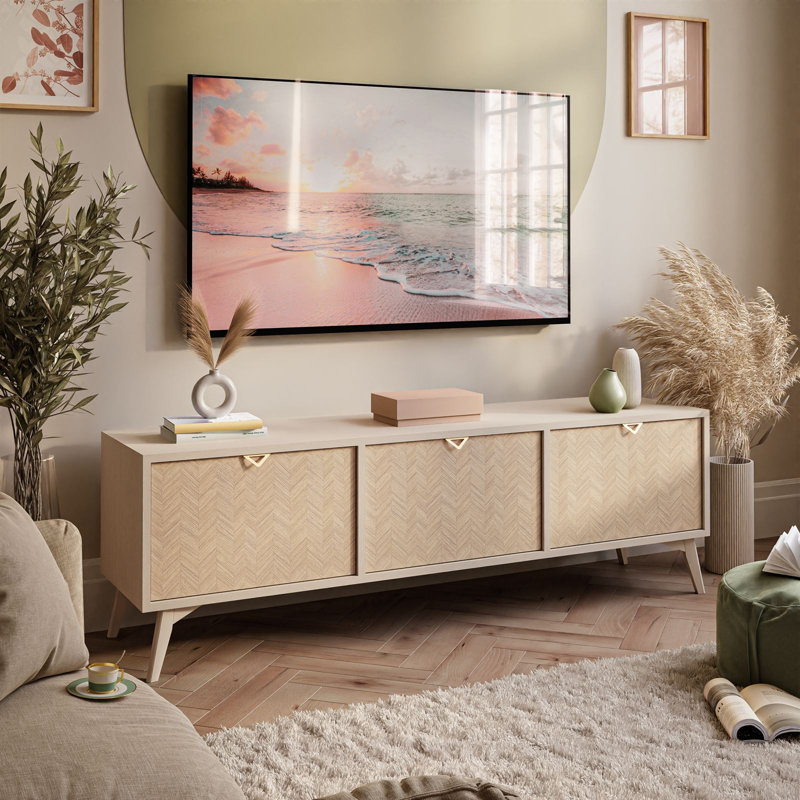 Creo Unfinished TV Stand for TVs up to 65", Sand Beige/Herringbone Scandi Pattern