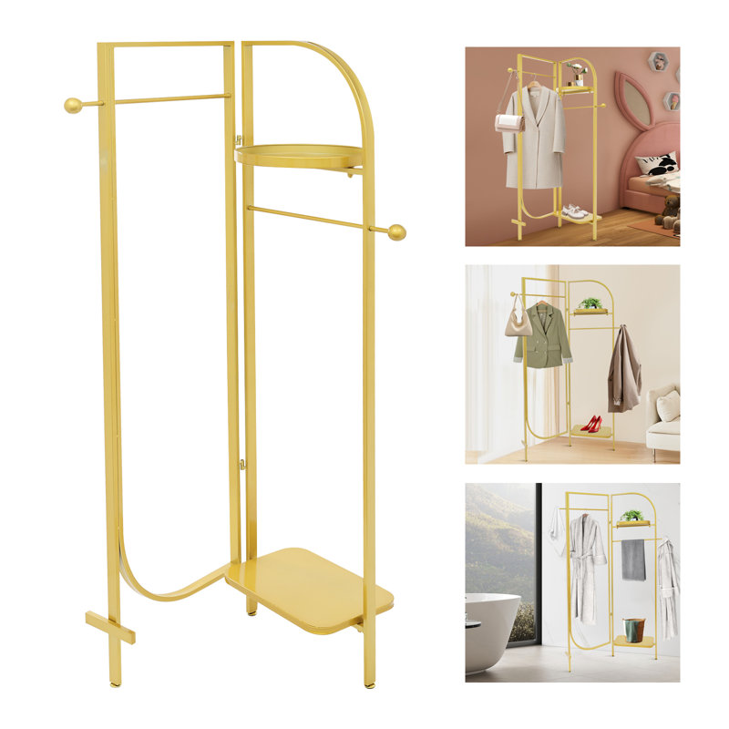 Foldable Freestanding Clothes Display Garment Rack For Clothes, Skirts, Scarves, Gold