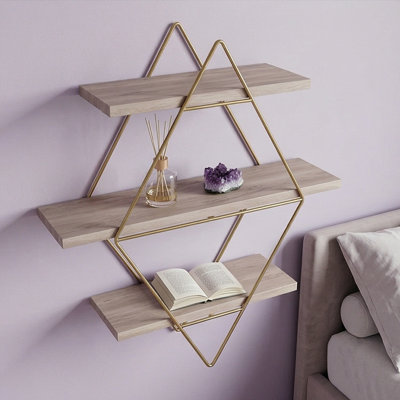 Arlow Geometric 24" Solid Wood Floating Shelf