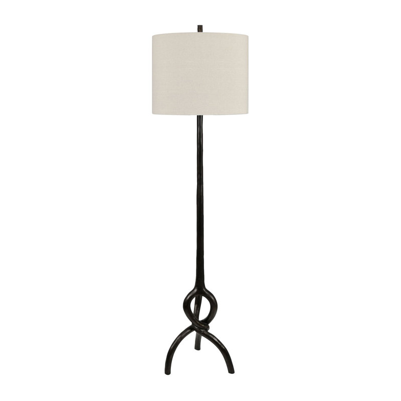 Lampe sur pied en résine noire de 164,75 cm de hauteur avec abat-jour en lin couleur avoine