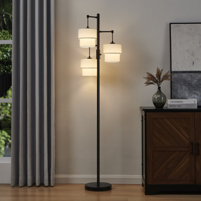 64.5'' Traditional-Style Tree Floor Lamp with Tiered Drum Shade