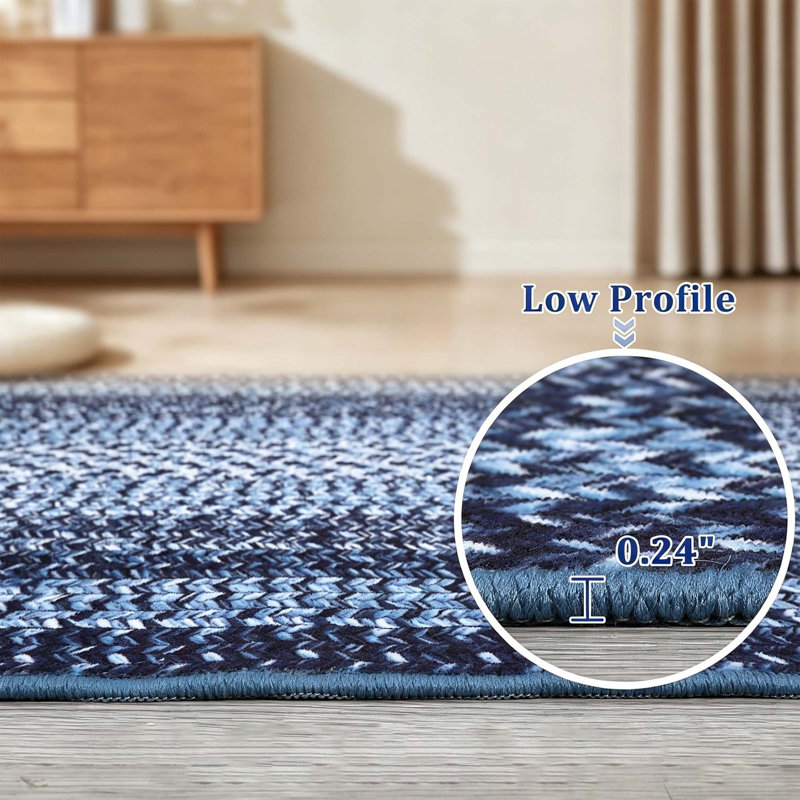 Modern Geometry Braided Print for Nursery, Home or Office, Runner 2' x 4', Navy