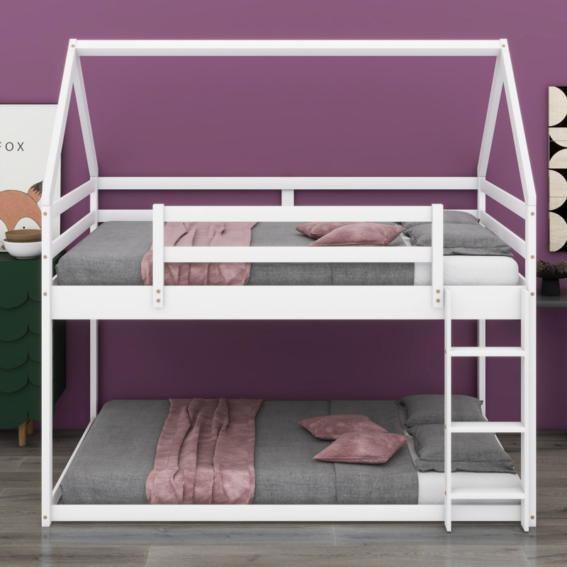House Low Bunk Bed With Ladder, White