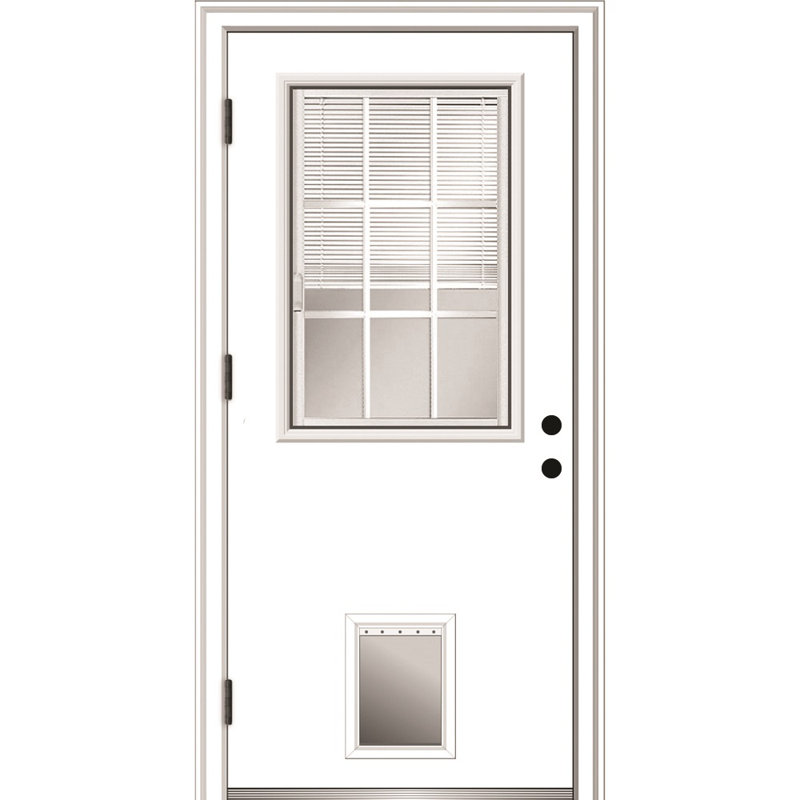 Half Lite Primed Steel Prehung Front Entry Doors, Right Hand/Outswing, 80" H x 36" W x 1.75" D, 4.56"