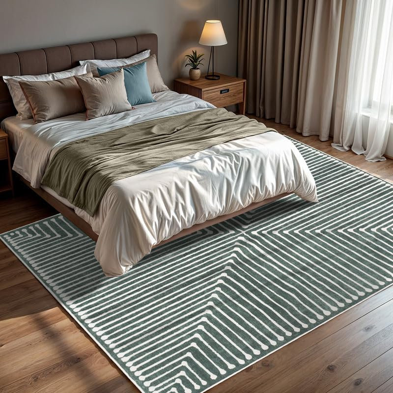 Priene - Tapis d'intérieur lavable à la machine - Tapis vert beige 3 pi x 5 pi, Rectangulaire 3 pi x 5 pi